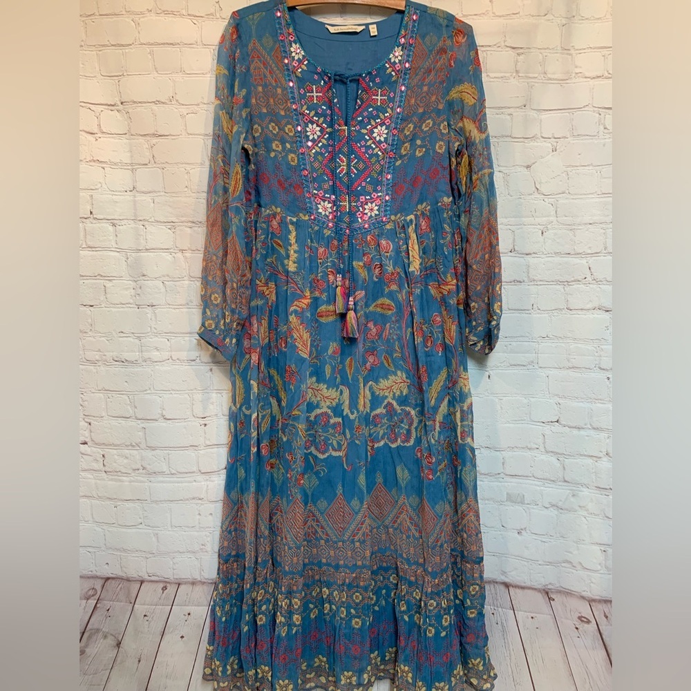Soft Surroundings Teal Mirapani Embroidered Boho Dress Size P XS - Picture 2 of 7
